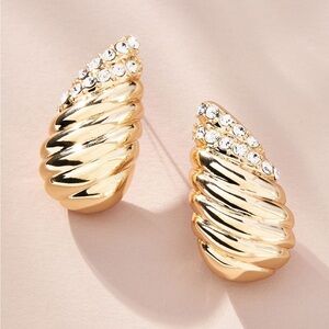 Anthropologie Gold and Silver Ribbed Crystal Post Earrings